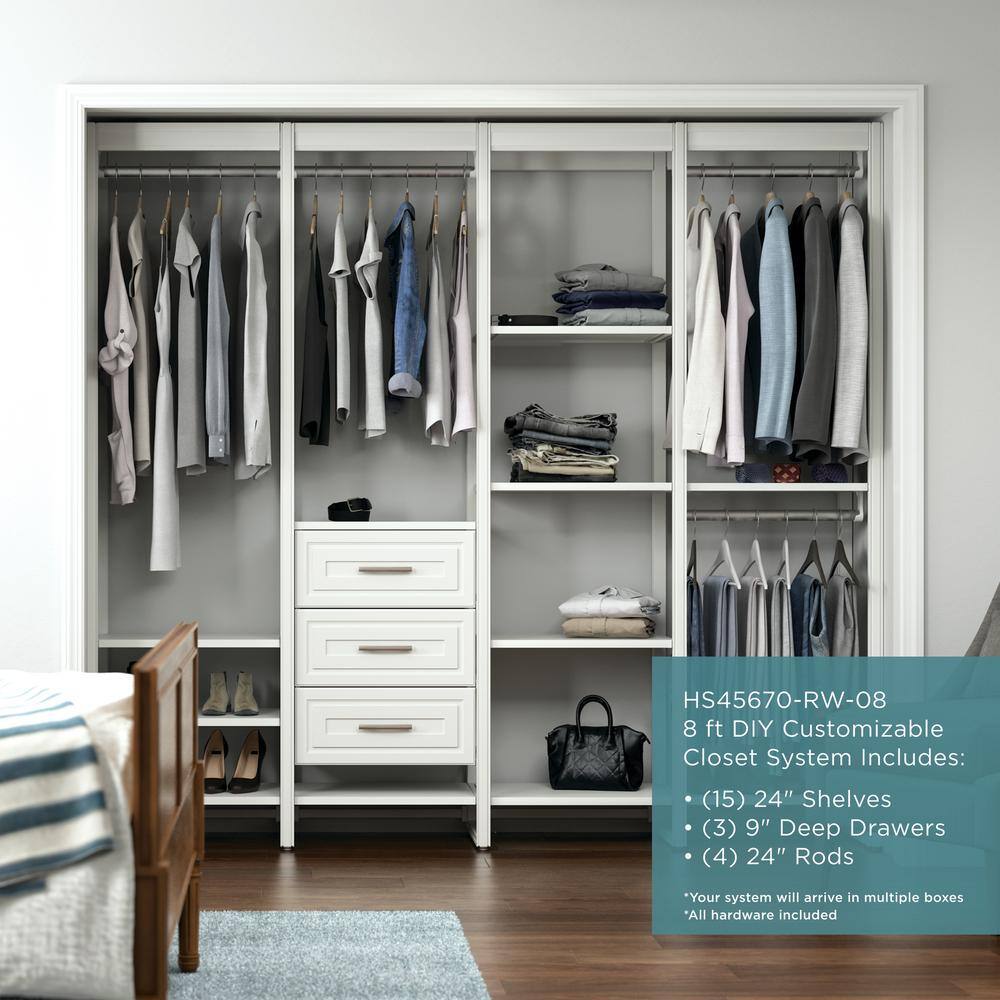 CLOSETS By LIBERTY 91 in. W White Adjustable Tower Wood Closet System with 3 Drawers and 15 Shelves HS45670-RW-08