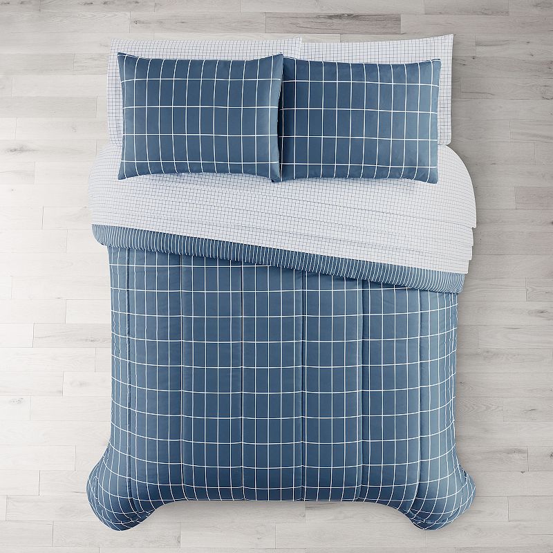 The Big One? Rae Windowpane Reversible Comforter Set with Sheets