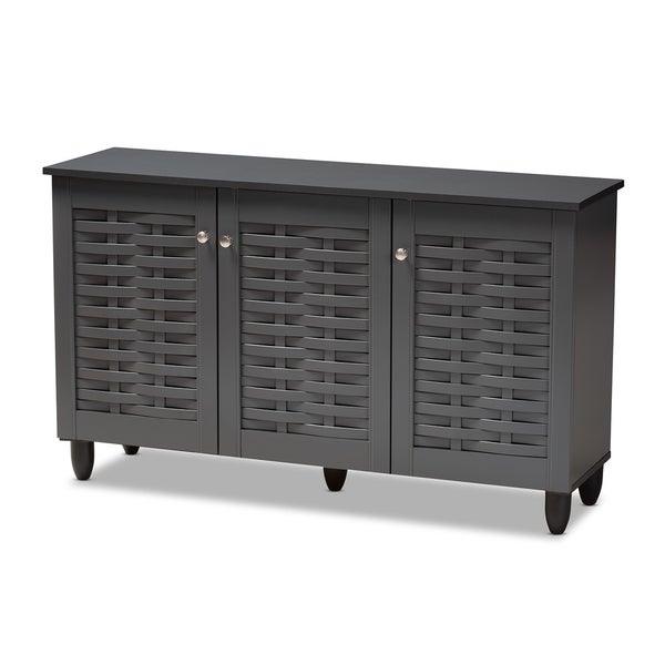 Contemporary Dark Grey 12-pair Shoe Storage Cabinet - - 26396257