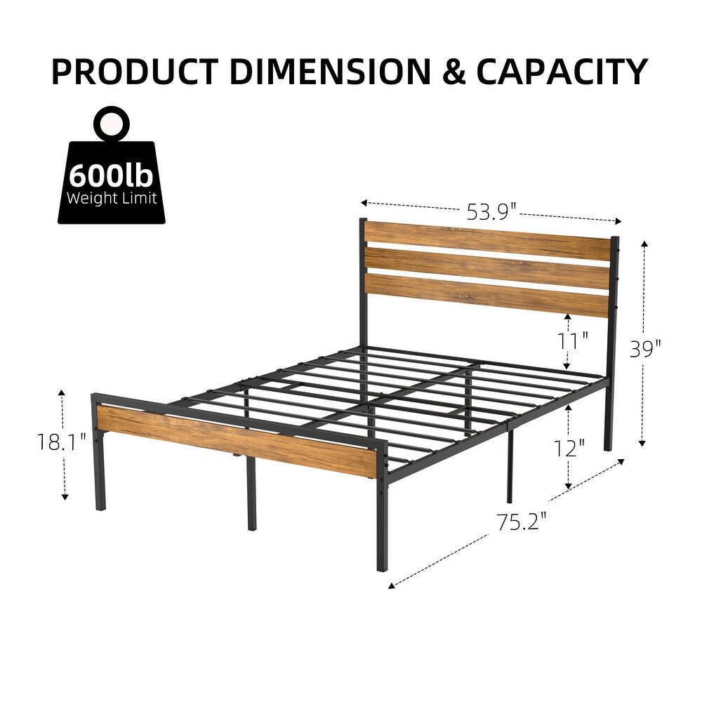 Sturdy Platform Bed Frame with Headboard and Footboard No Box Spring