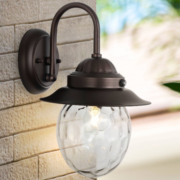 1 light Rodanthe Farmhouse Industrial Iron glass Outdoor Led Sconce Oil Rubbed Bronze clear Jonathan Y