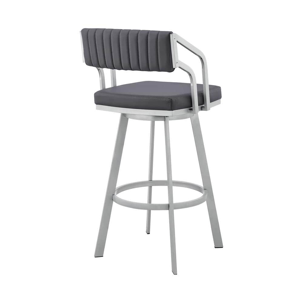 Armen Living Capri 40 in. Slate Grey Metal Bar Stool with Faux Leather Seat LCCPBASLGR30