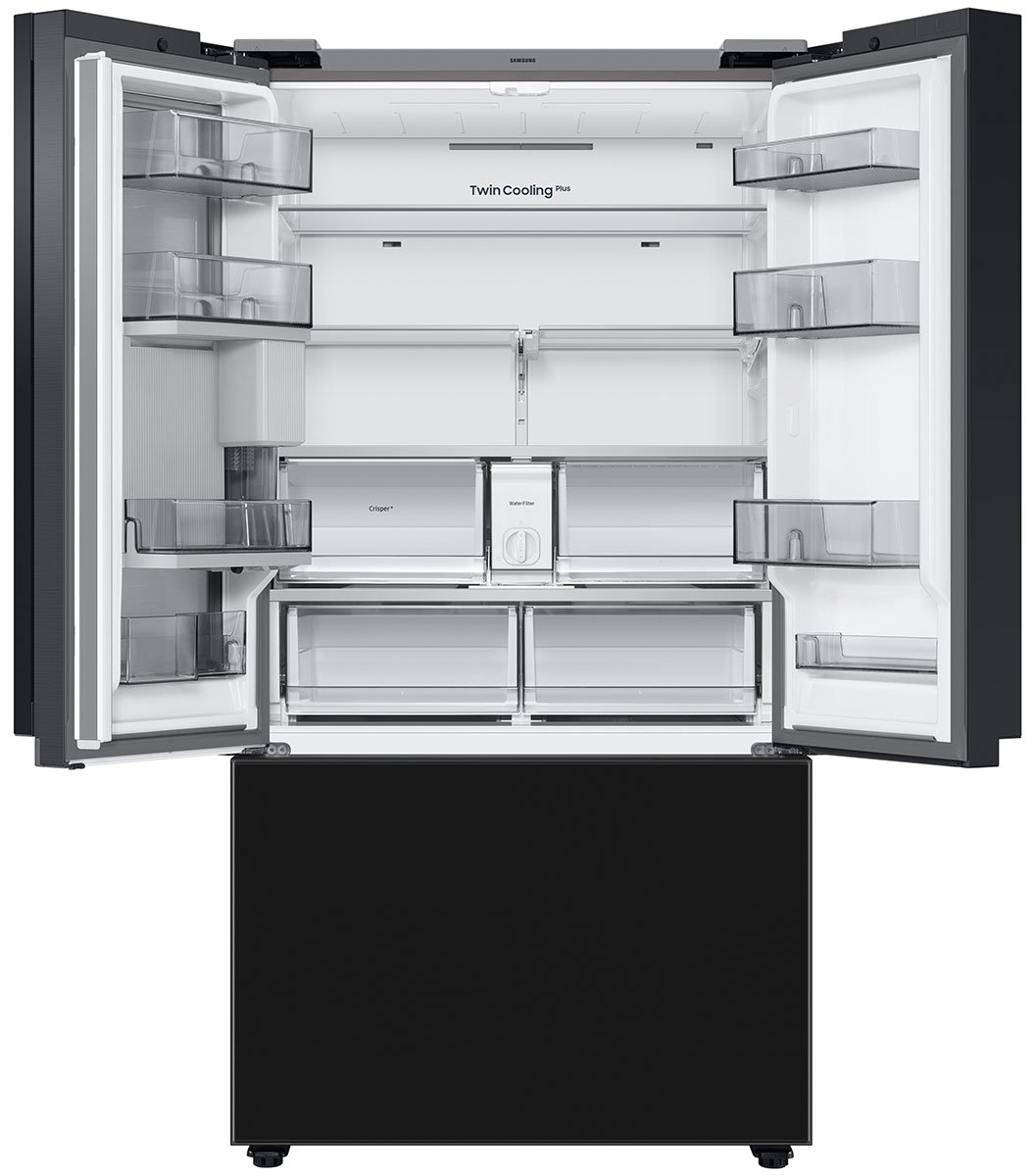  24 Cu. Ft. Custom Panel-Ready With Charcoal Glass Family Hub Panel BESPOKE Counter-Depth 3-Door French Door Refrigerator