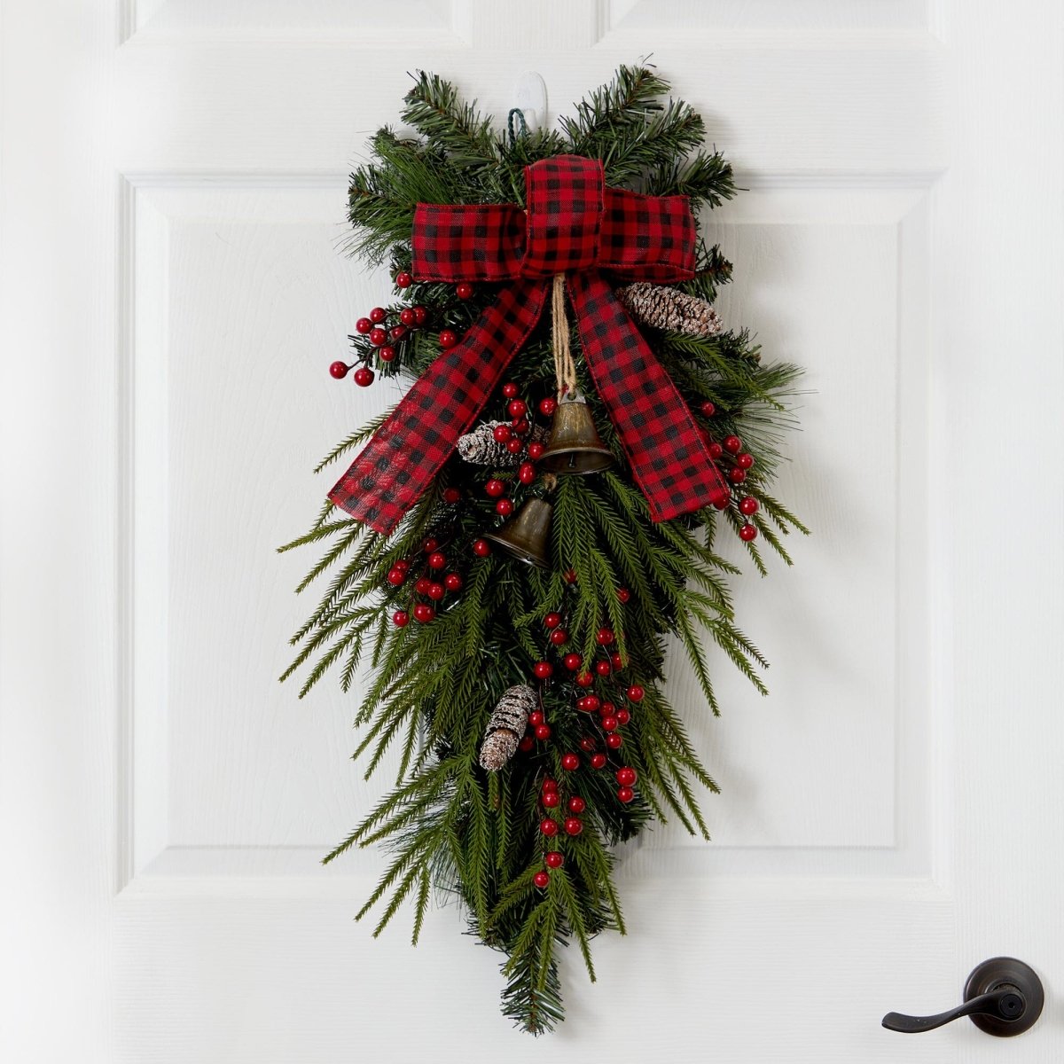 24'' Holiday Christmas Wreath with Pinecones, Berries & Bells