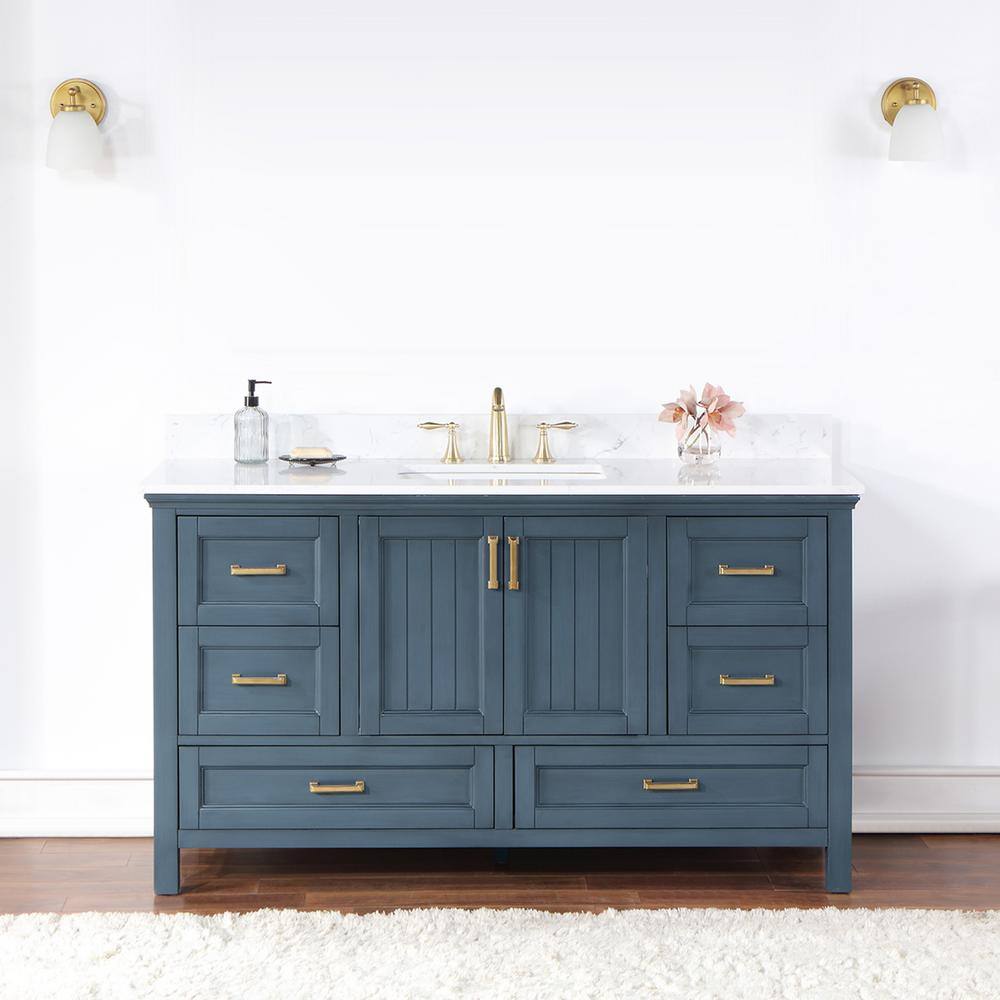 Altair Isla 60 in. W x 22 in. D x 34.5 in. H Single Sink Bath Vanity in Classic Blue with Composite Stone top in White 538060S-CB-AW-NM