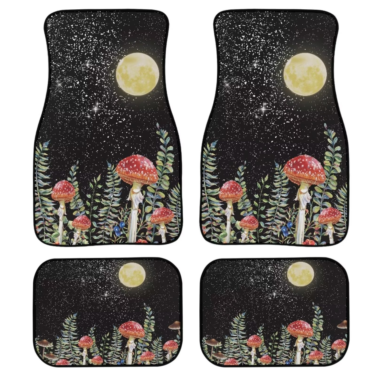 FKELYI Mushroom Star Night Car Floor Mat 4 Pieces Comfortable Rubber Carpet Mat Decor Non-Slip Heavy Duty Floor Liners for Most Sedan SUV Van，All Weather