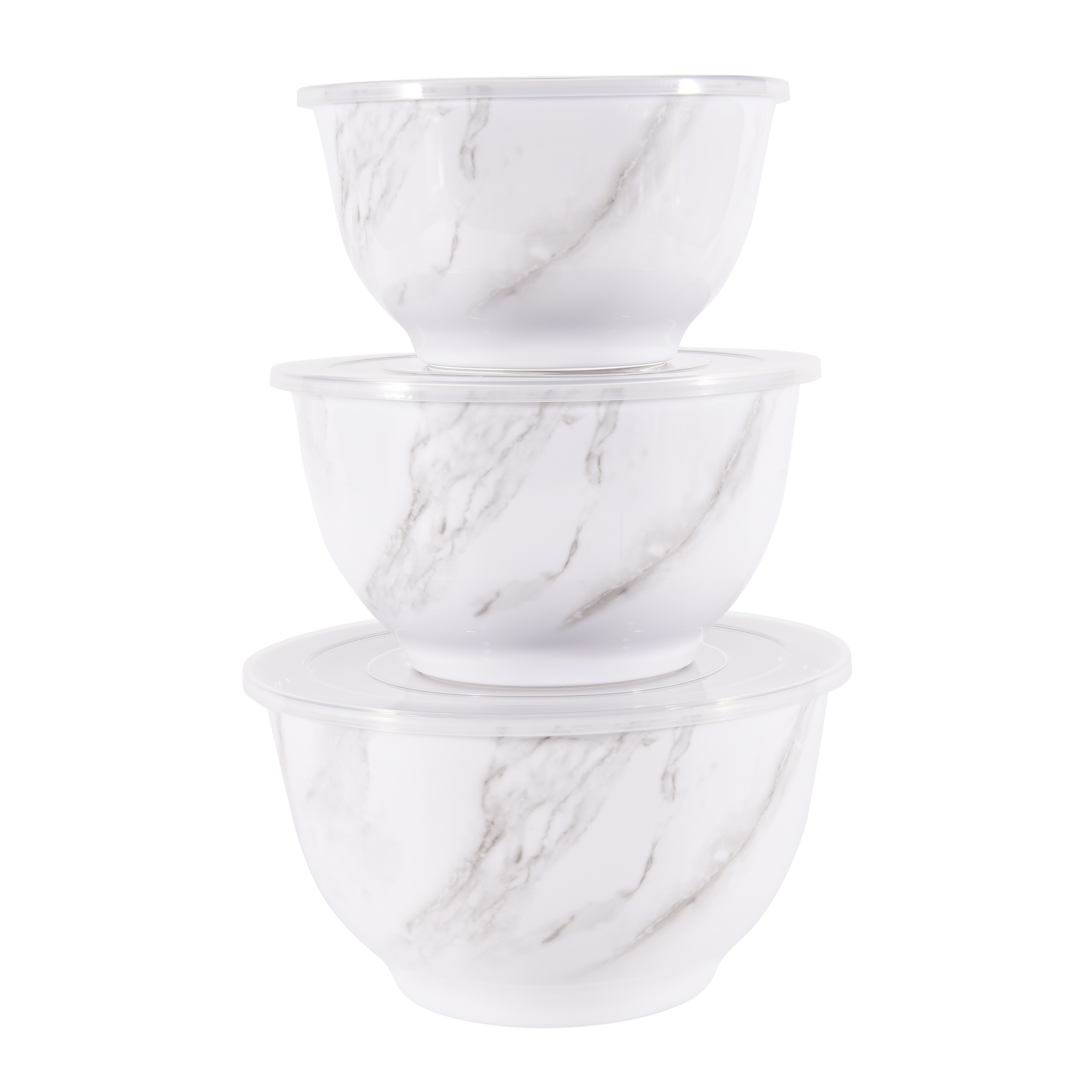 Better Homes and Gardens 6-Piece Melamine Serving Bowl Set with Lids， White Marble Print