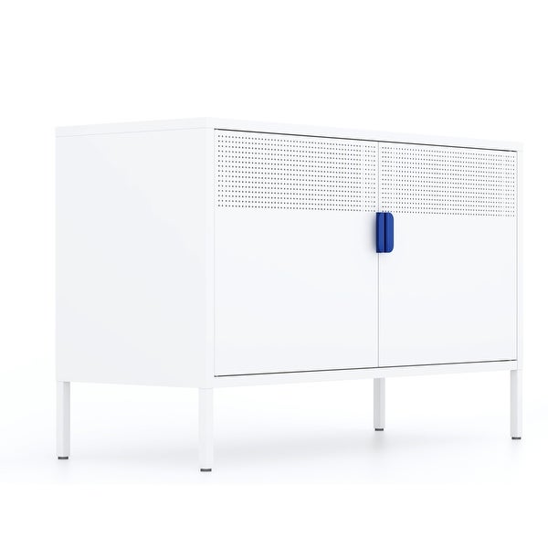 Metal Storage Locker Cabinet， Adjustable Shelves Free Standing Ventilated Sideboard Steel Cabinets