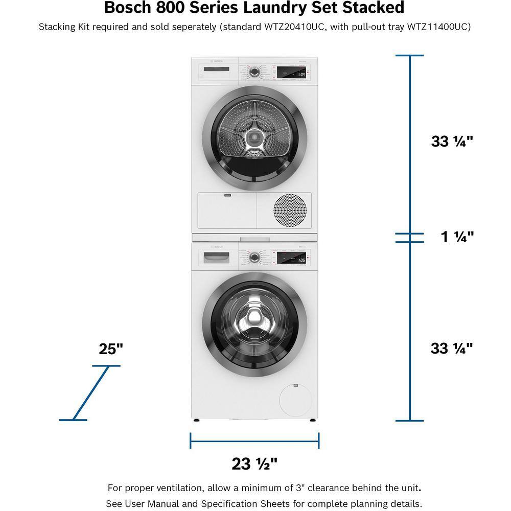 Bosch 800 Series 4 cu.ft. Ventless Compact Frontload Stackable Electric Dryer in White with Home Connect ENERGY STAR WTG865H4UC