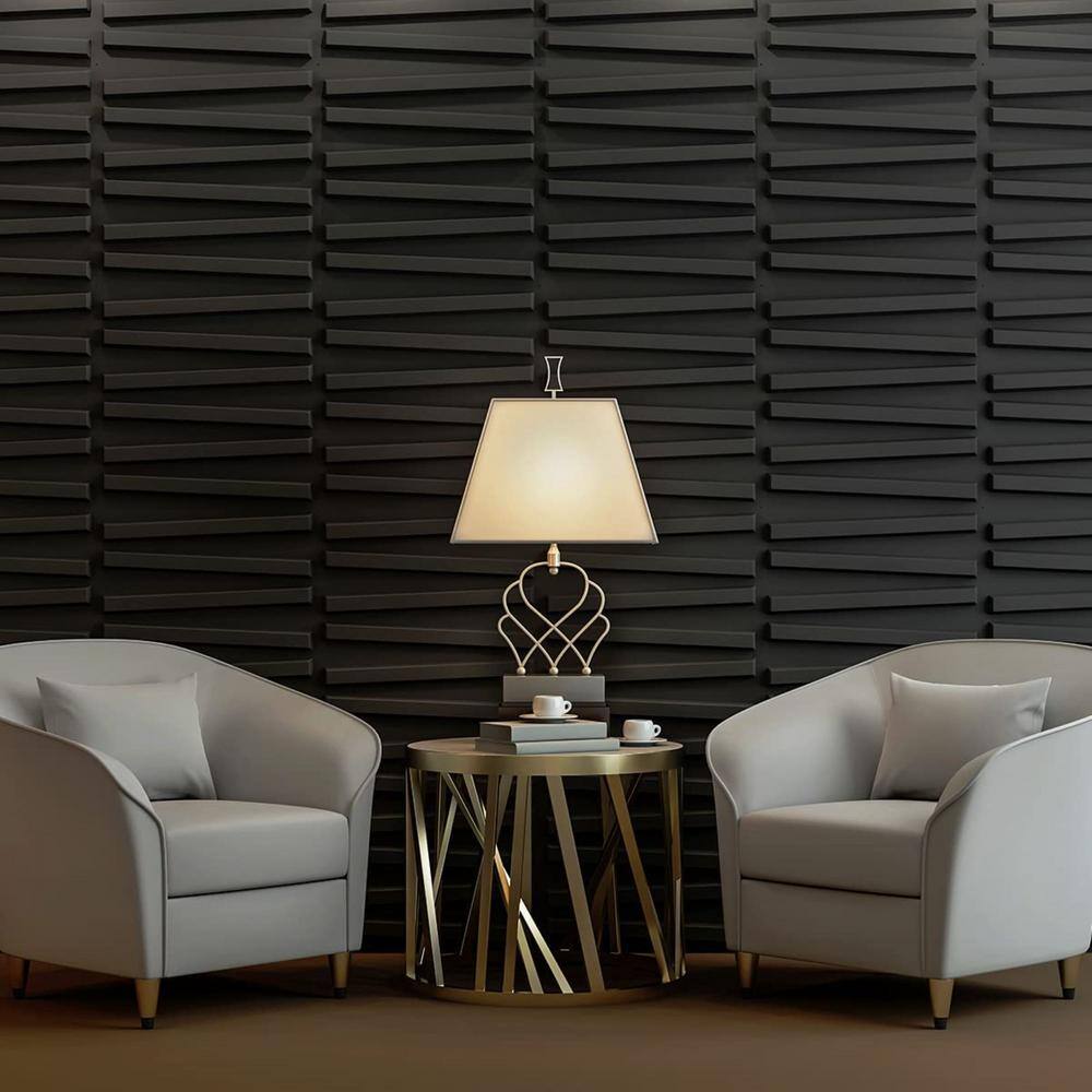 Art3dwallpanels 19.7 in. x 19.7 in. PVC Black Textured 3D Wall Panels for Interior Wall Decor Pack of 12 Tiles 32 Sq Ft A10hd053BK