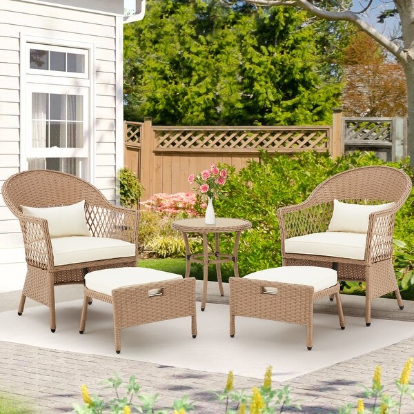 AVAWING 5 Pieces Patio Furniture Set Outdoor Rattan Chairs Wicker Conversation Bistro Set