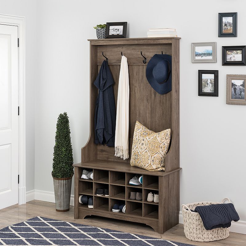 Prepac Drifted Gray Hall Tree with Shoe Storage