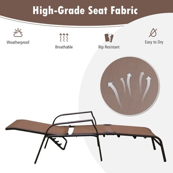 2 Pieces Patio Folding Chaise Lounge Chair Set with Adjustable Back-Brown - 63.5 x 28