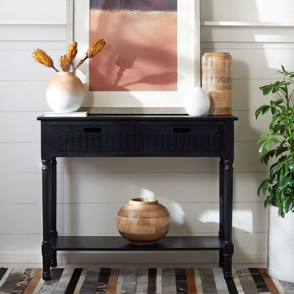 Fenton 2 Drawer Console Black   Tropical   Console Tables   by AED Luxury Home Decor  Houzz