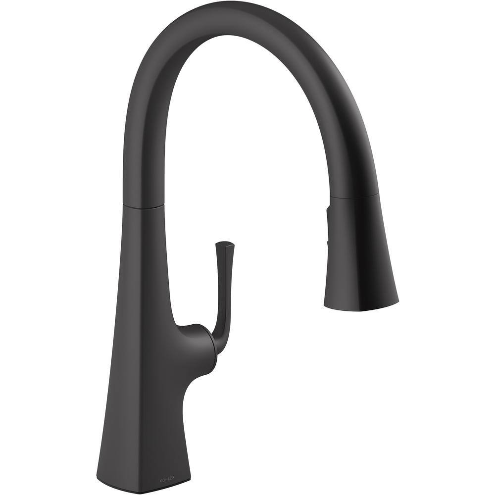 KOHLER Graze Single-Handle Pull-Down Sprayer Kitchen Faucet with 3-Function Sprayhead in Matte Black K-22062-BL