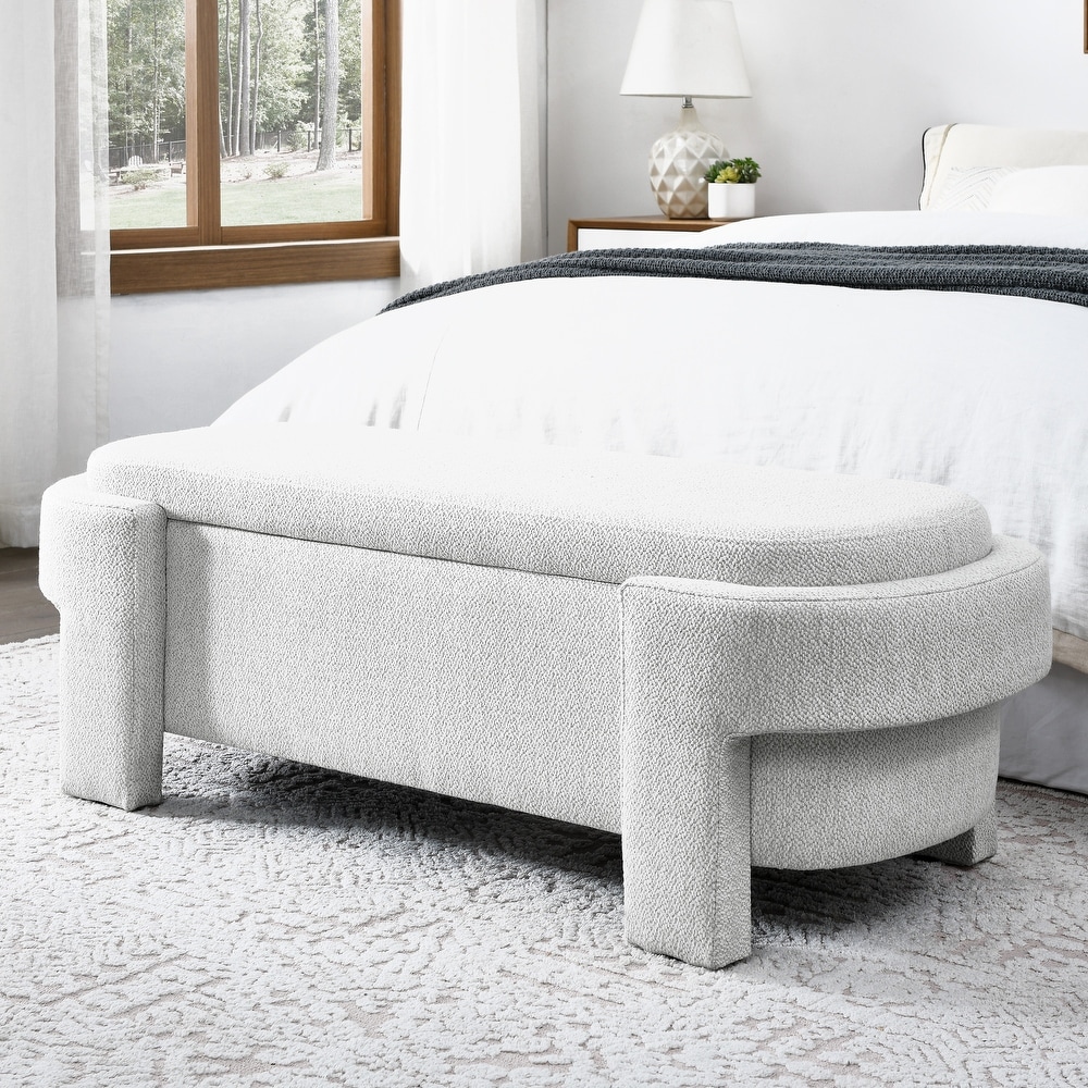 Linen Fabric Upholstered Bench with Large Storage Space