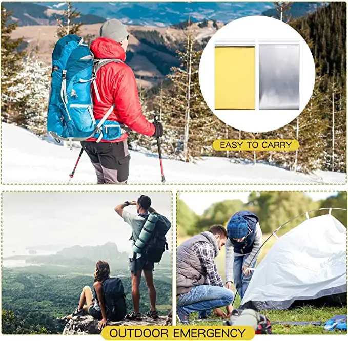 Biumart Emergency Survival Blanket Gold Silver First Aid Mylar Thermal Blankets For Outdoor Camping Hiking Rescue Keep Warm