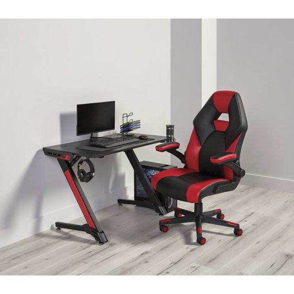 RS Gaming RGX Faux Leather High-Back Gaming Chair， Black/Red， BIFMA Certified