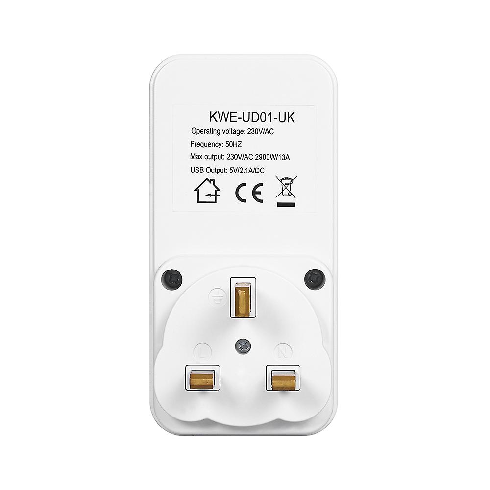 White Uk Plug Countdown Timer Socket With 2 Usb Ports 5v 2.1a Outlet Plug-in Time Controller Switch For Electrical Appliances -- Uk Plug Ac 230v