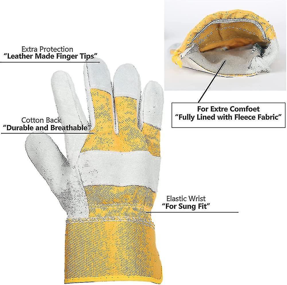 2 Pairs Leather Made Thorn Proof Gardening Gloves For Men And