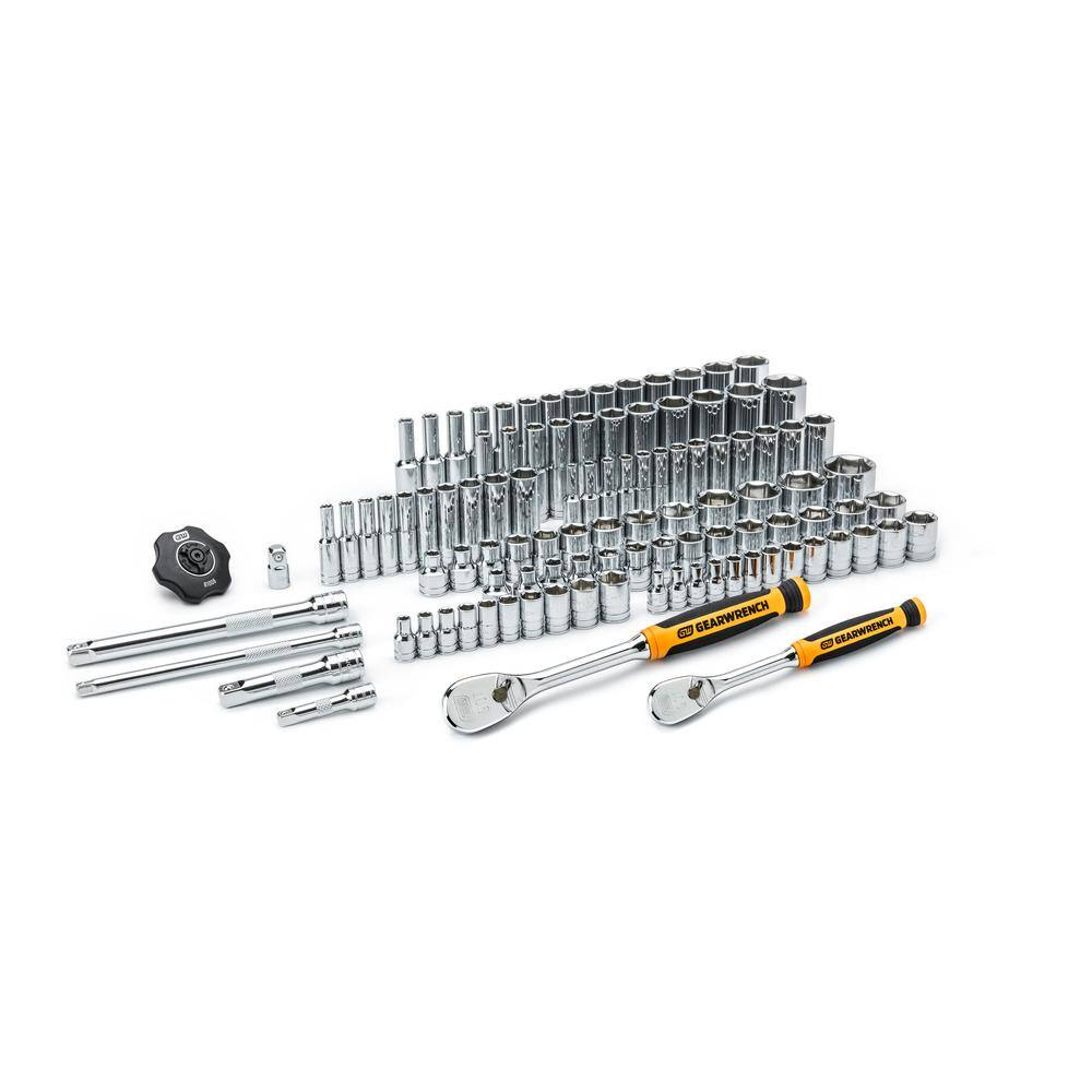 GEARWRENCH 14 in. and 38 in. Drive 6-Point Standard  Deep SAEMetric 90-Tooth Ratchet and Socket Mechanics Tool Set (106-Piece) 83001