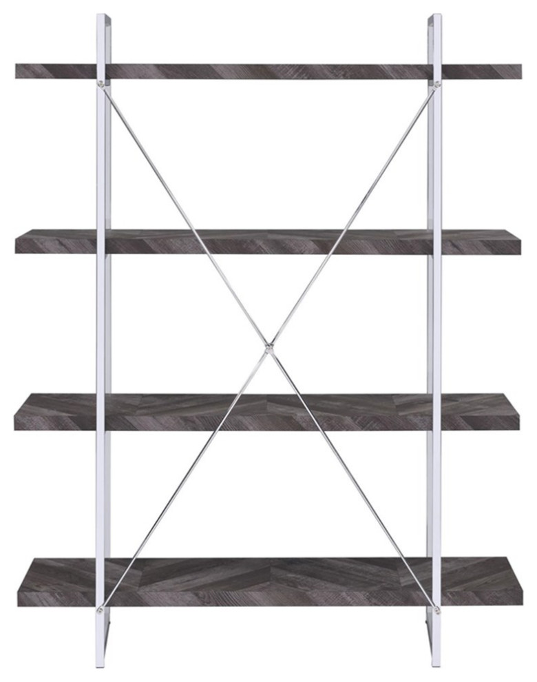 Coaster Grimma 4 shelf Wood Bookcase Rustic Gray Herringbone   Contemporary   Bookcases   by Homesquare  Houzz