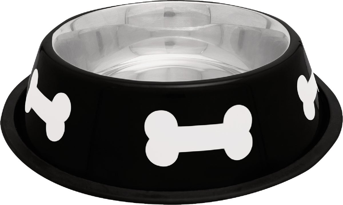 Westminster Pet Ruffinand#039 it Bone Design Pet Food Bowl 32 Oz. Blackamp White