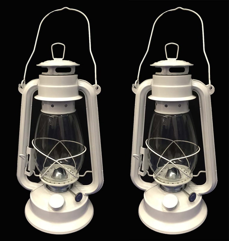 Lot of 2 - 12 Inch White Hurricane Kerosene Lantern Light Table Decorative Lamp