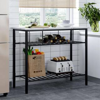 ANTFURN White 43.30 .in Kitchen Island top Marble with  Wine Rack Free Standing Shelf HDYX461181