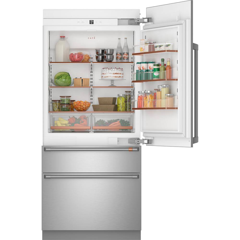 Cafe 36 in. 20.1 cu. ft. Built-In Bottom Freezer Refrigerator in Stainless Steel with Convertible Middle Drawer RH Swing CIC36RP2VS1