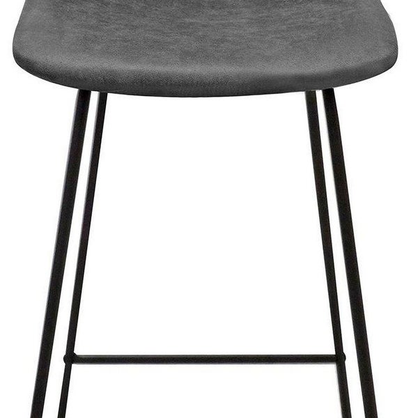 27 Inch Counter Stools， Set of 2， Padded Seat and Back， Gray Vegan Leather