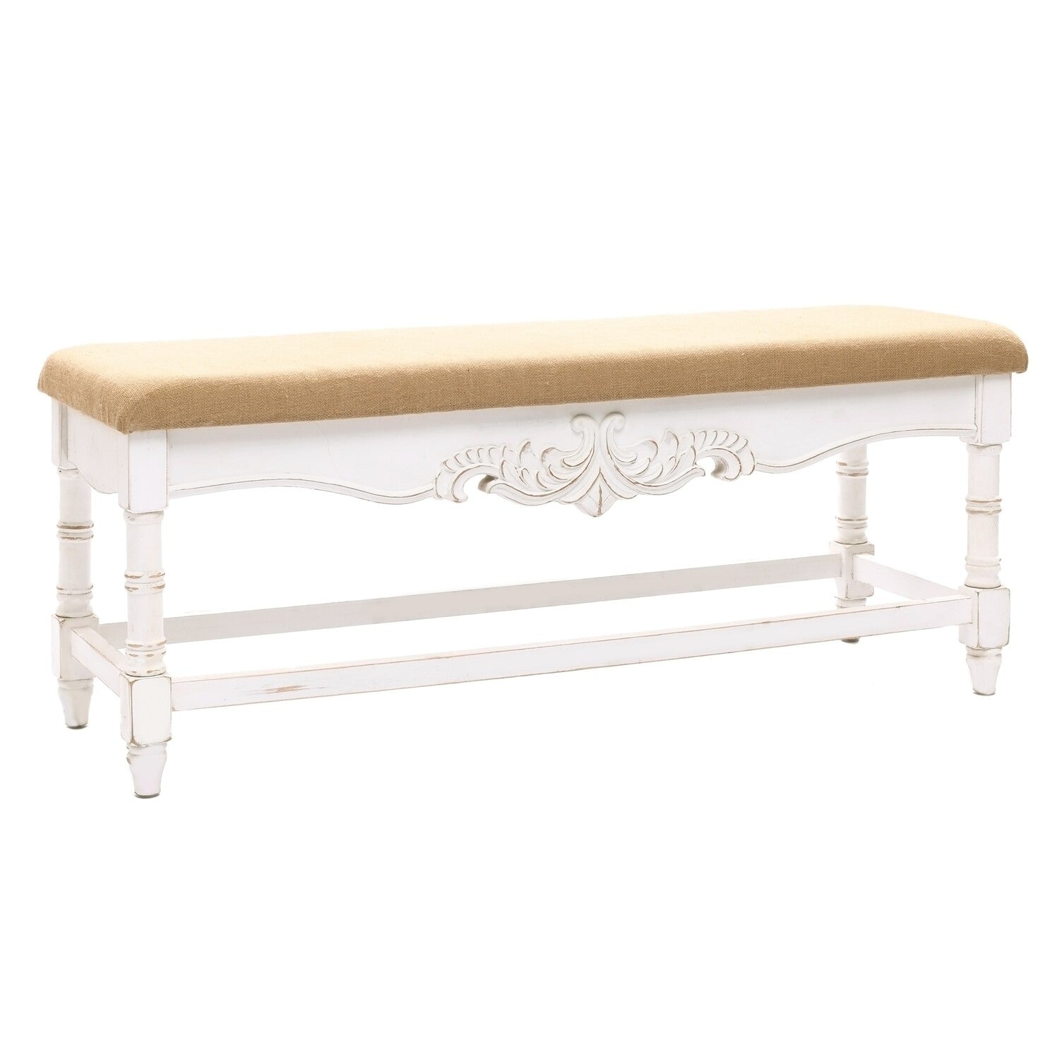 LuxenHome Upholstered Entry and Bedroom White Wood Bench