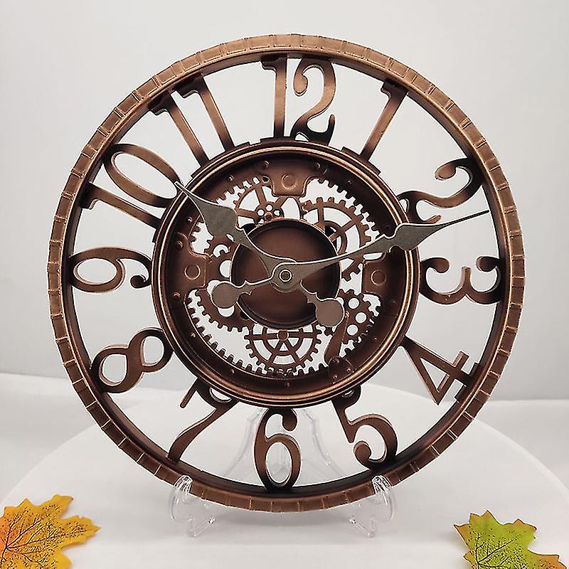 Wall Clock Waterproof Resin Material With Thermometer Copper Color Outdoor Living