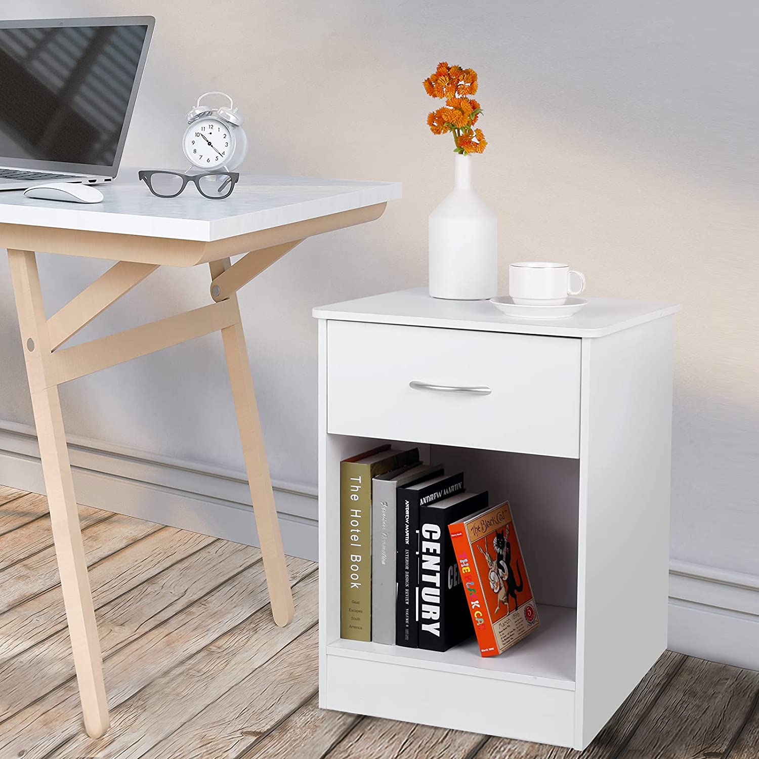 Nightstand with Drawer Bedside Table File Cabinet Storage with Sliding Drawer and Shelf