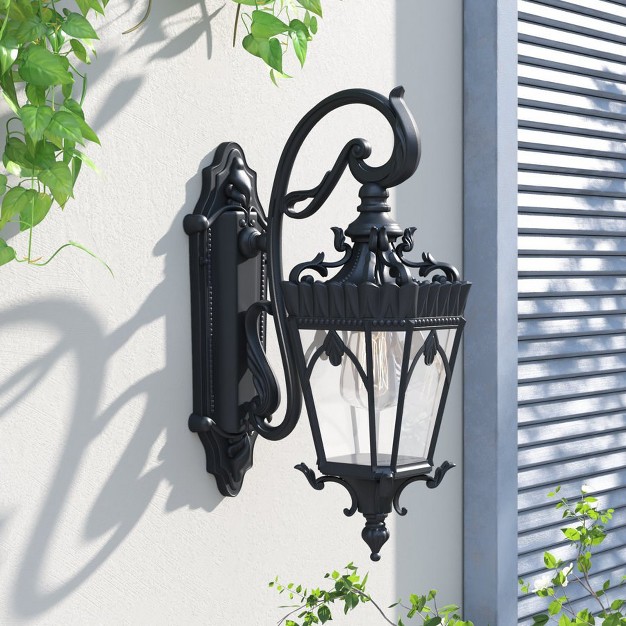 C Cattleya 1 light Matte Black Die cast Aluminum Outdoor Wall Lantern Sconce With Clear Tempered Glass