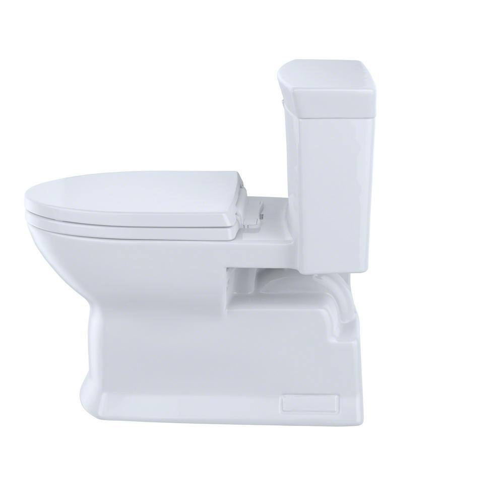 TOTO Eco Soiree 1-Piece 1.28 GPF Single Flush Elongated ADA Comfort Height Toilet in Cotton White SoftClose Seat Inlcuded ms964214cefg#01