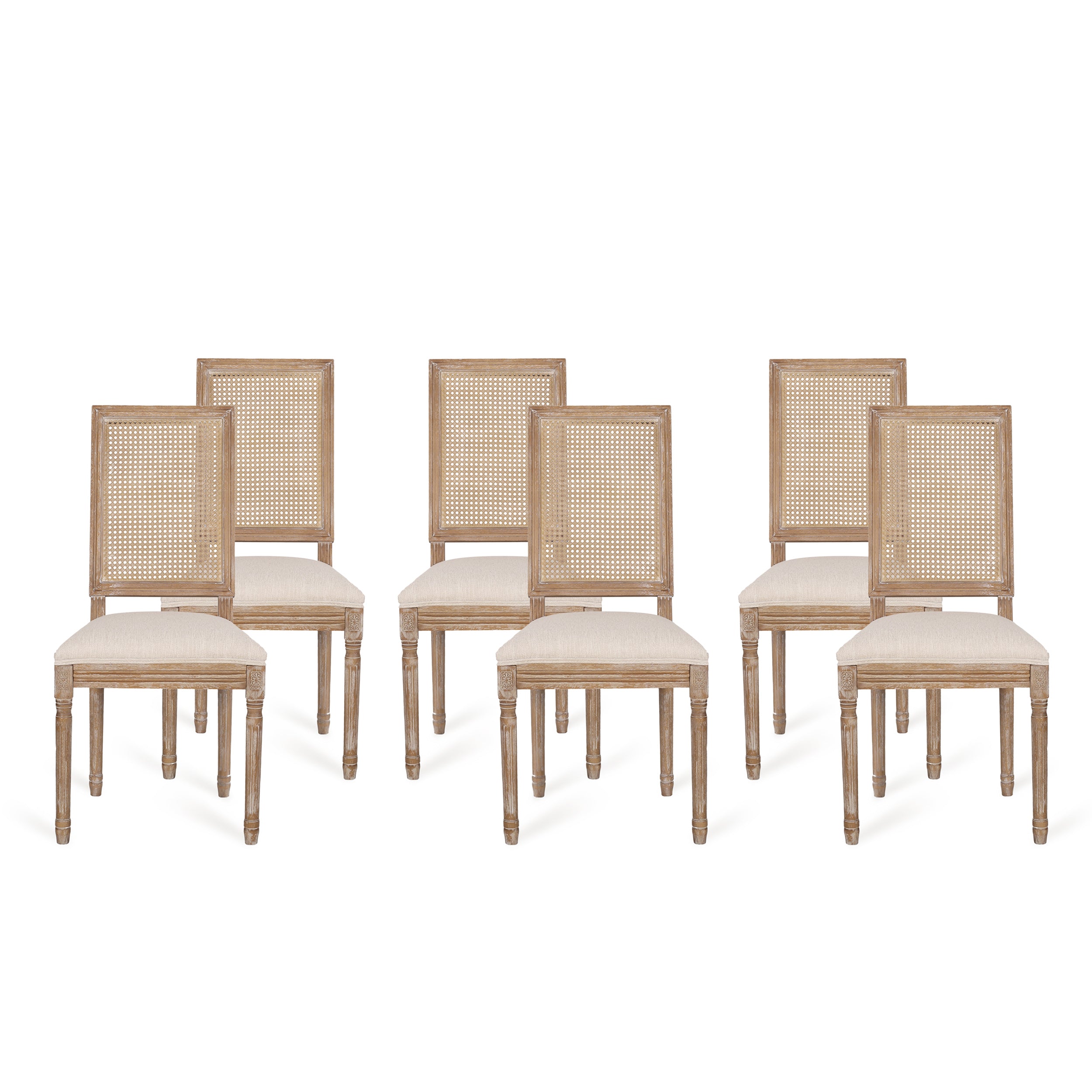 Brownell French Country Wood and Cane Upholstered Dining Chair (Set of 6)