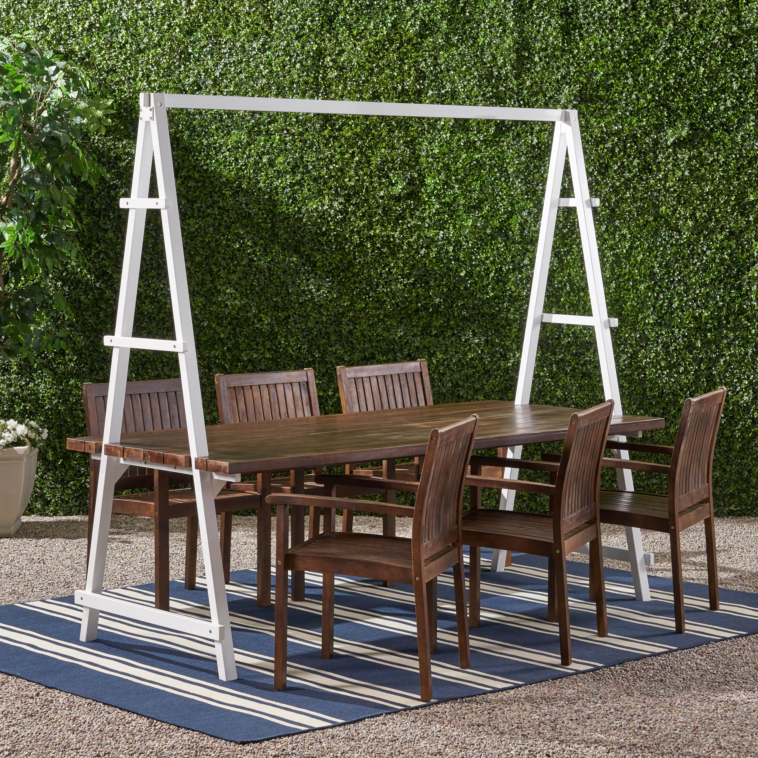 Brora Outdoor 6 Seater Acacia Wood and Iron Planter Dining Set