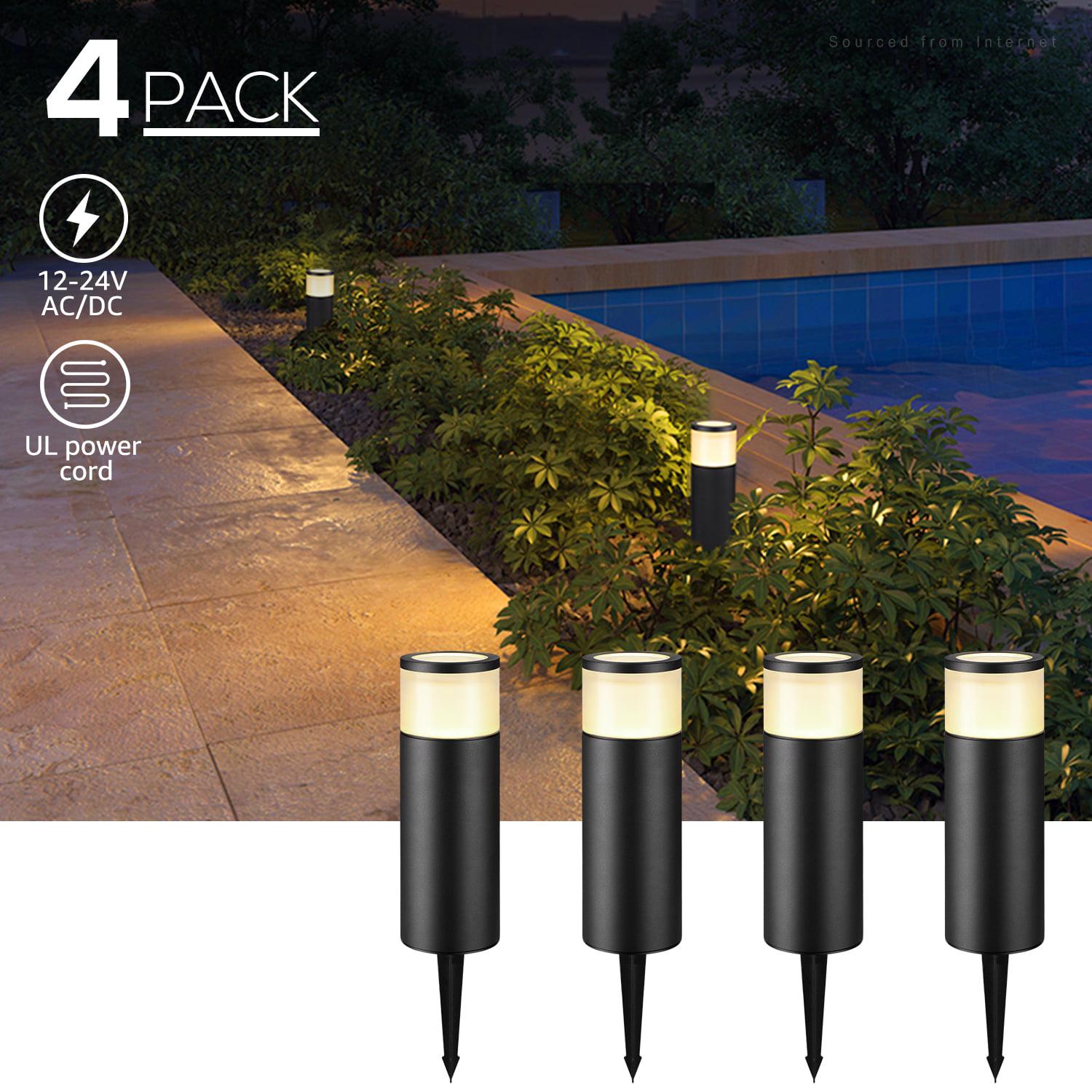 LEONLITE 4 Pack 5W LED Landscape Light， Low Voltage LED Pathway Lights Aluminum Housing， Wired 12-24V AC/DC LED Lawn Lights， Warm White