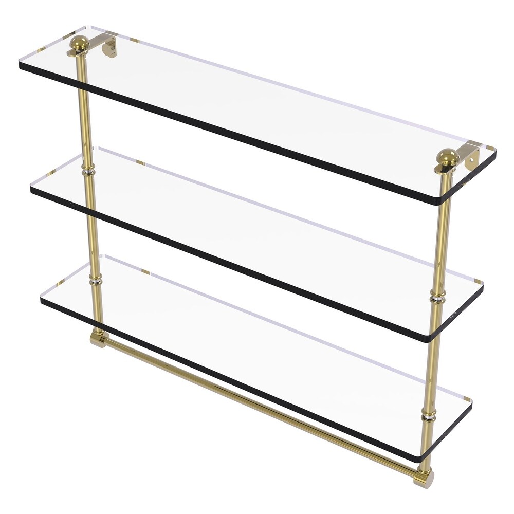 ied Brass 16 Inch Triple Tiered Glass Shelf with Towel Bar