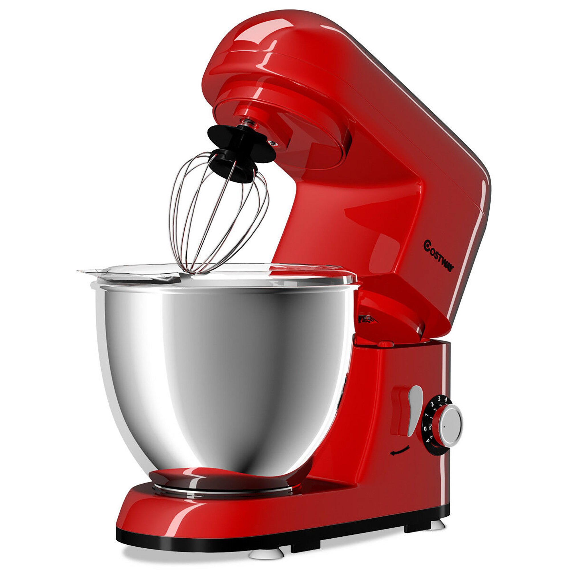 Costway Electric Food Stand Mixer 6-Speed 4.3Qt 550W Tilt-Head， Stainless Steel Bowl， Red