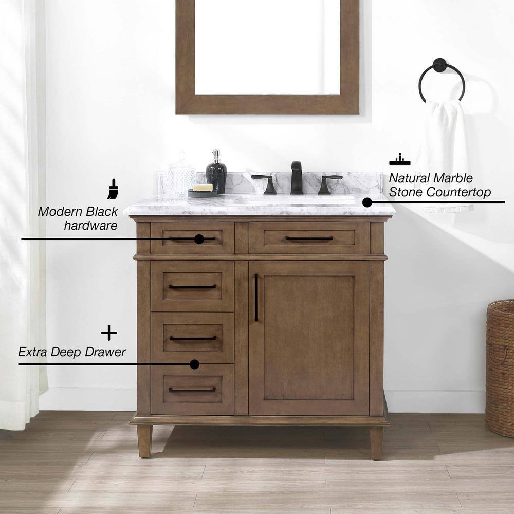 Home Decorators Collection Sonoma 36 in. W x 22 in. D x 34 in. H Bath Vanity in Almond Latte with White Carrara Marble Top Sonoma 36AL