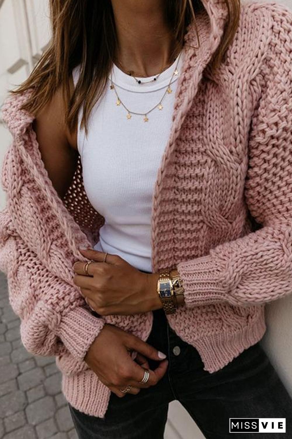 Knit Loose Hoodie Cardigan