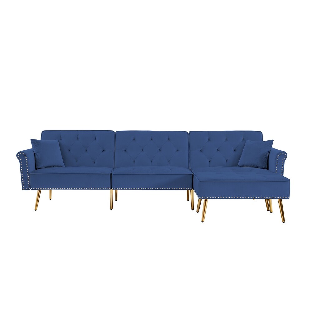 Modern Velvet Upholstered Reversible Sectional Futon Sofa Bed