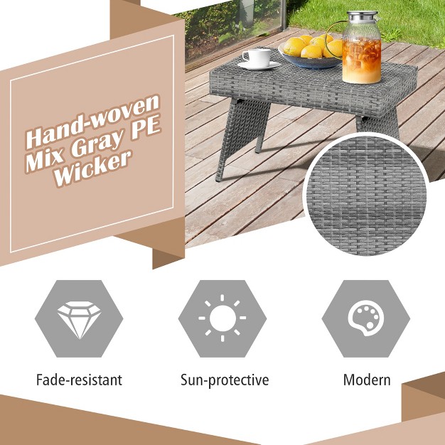 Tangkula Folding Rattan Wicker Coffee Side Table Patio Garden Poolside Yard Outdoor Mix Gray