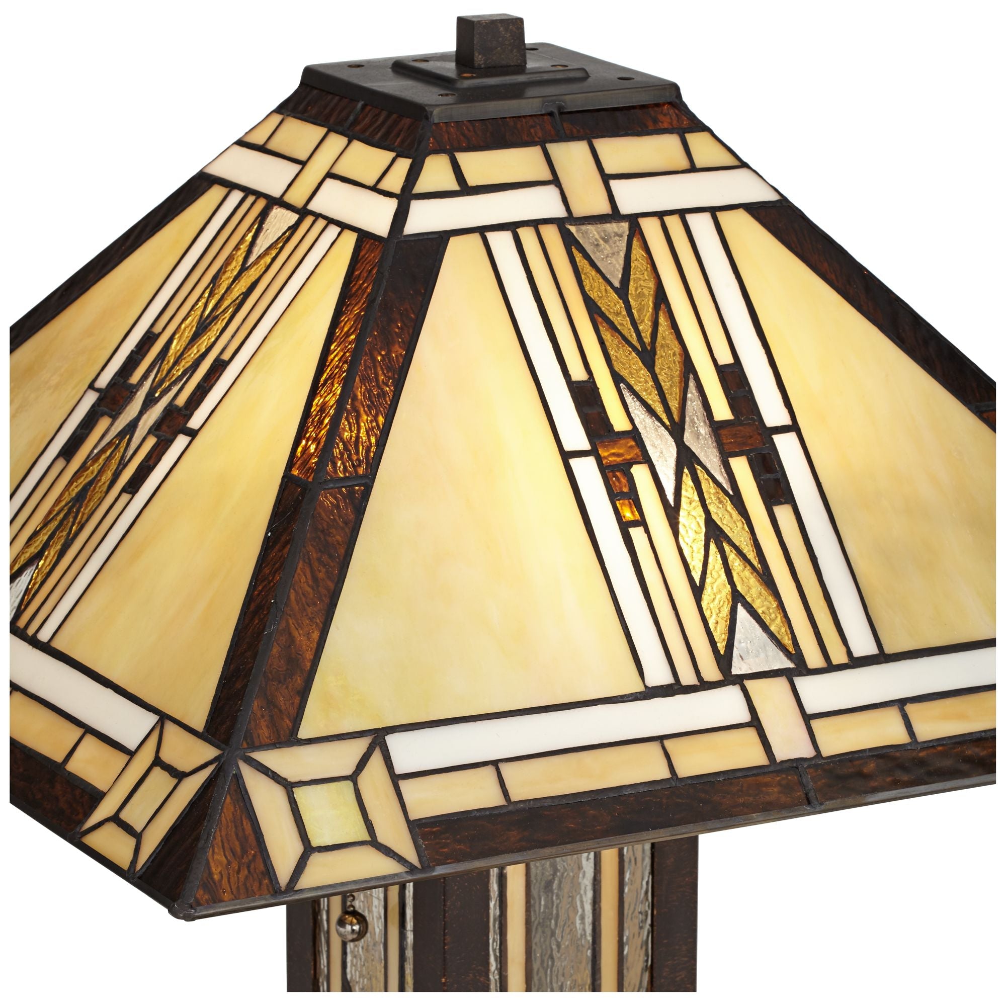 Franklin Iron Works Tiffany Style Table Lamp with Nightlight Mission 25.5" High Bronze Stained Glass for Living Room Family Bedroom (Color May Vary)