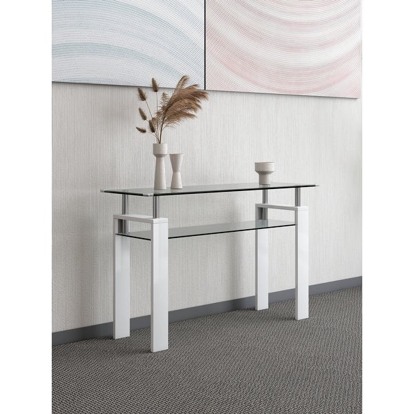 MDF Console Table， Tempered Glass Top， Modern Foyer Area Table