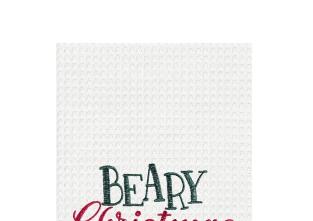 X 18 quot Christmas Holidy quot beary Christmas quot Sentiment Featuring Brown Bear On Sled Cotton Waffle Weave Kitchen Dish Towel