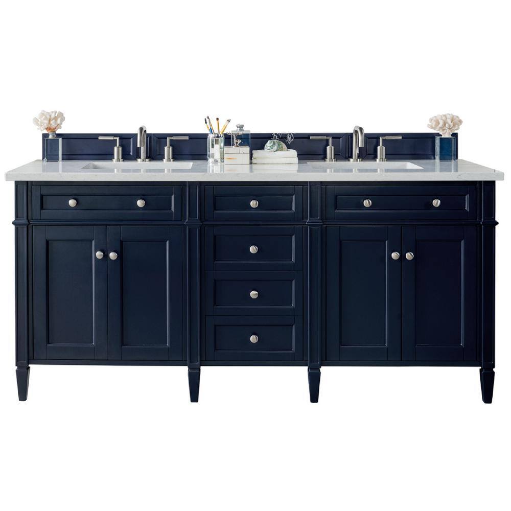 James Martin Vanities Brittany 72 in. W x 23.5 in. D x 34 in. H Double Bath Vanity Cabinet in Victory Blue with Marble Top in Carrara Marble 650-V72-VBL-3CAR