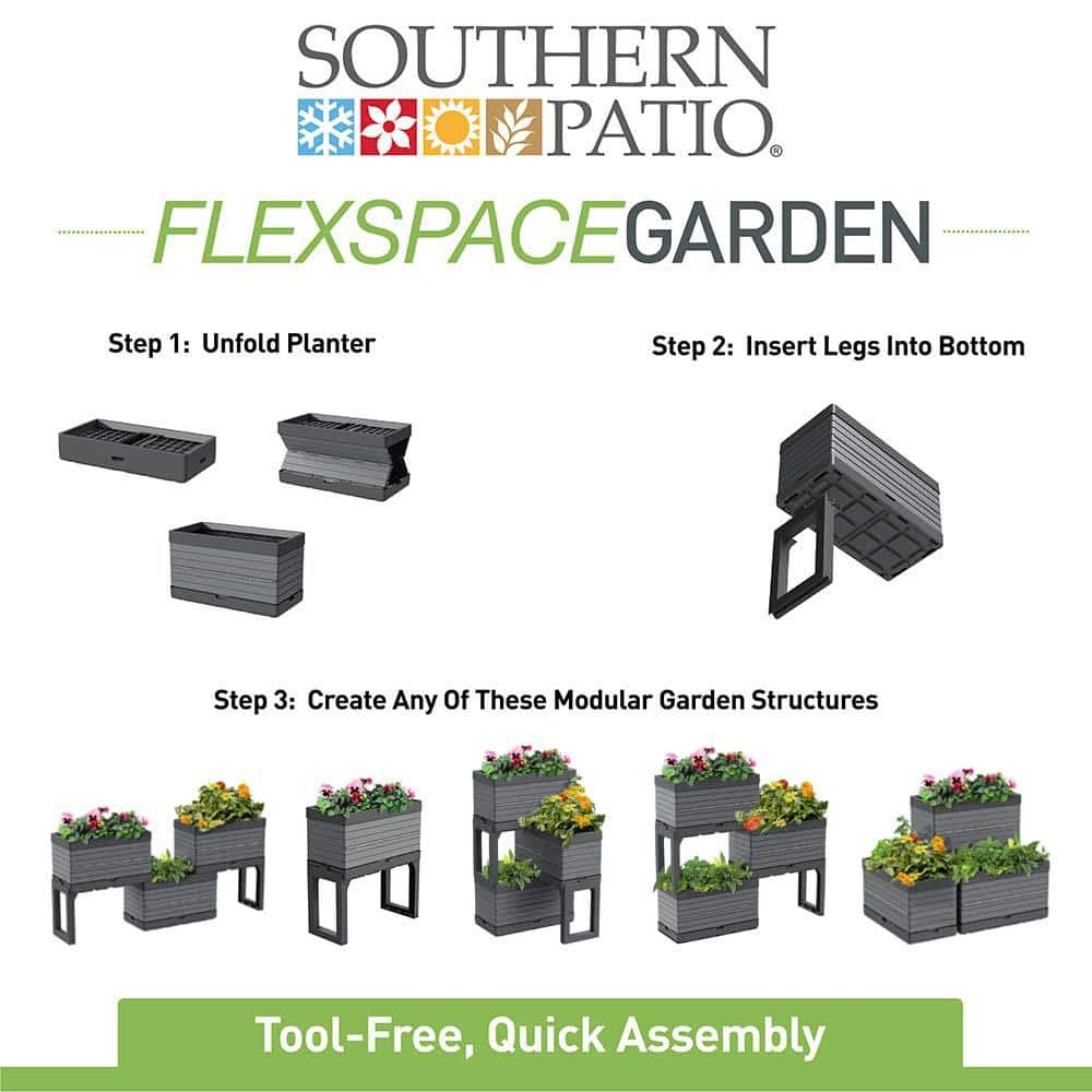 Southern Patio FlexSpace 22 in. x 11 in. x 13 in. Gray Resin Modular Raised Garden Bed HDR-076650